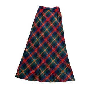 Vintage Sears JR Bazaar Plaid Maxi Skirt Red Green Blue A-Line Size 9 WCL192JD